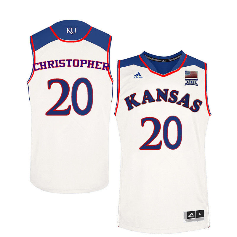 Men Kansas Jayhawks #20 Jayde Christopher College Basketball Jerseys-White